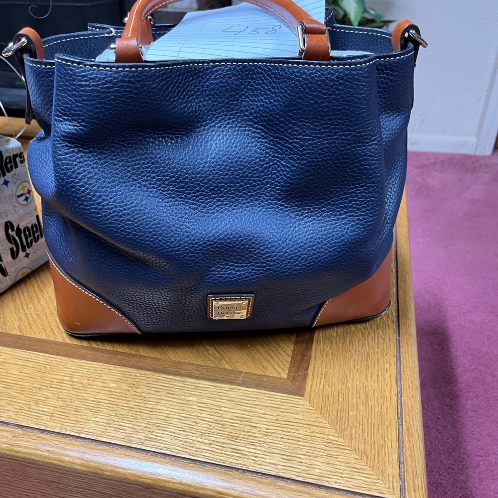 Dooney & Bourke Navy and Brown Leather Tote Bag